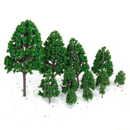 Crofta 12pcs 1.2 inch - 6.3 inch Green Train Set Scenery Landscape Model Tree Scale 1/50