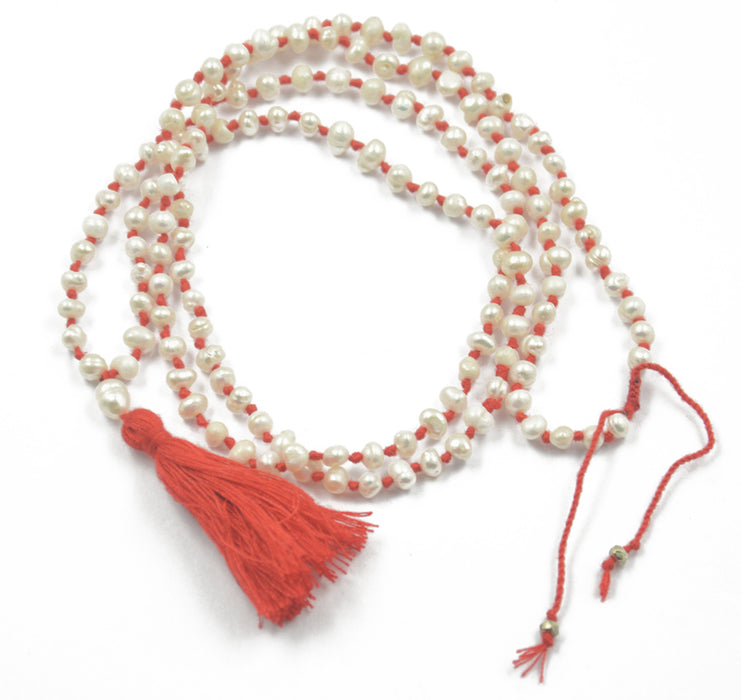 Crofta 16" Fresh Water Pearl Beads Yoga Meditation Mala Prayer Tassel Necklace orange