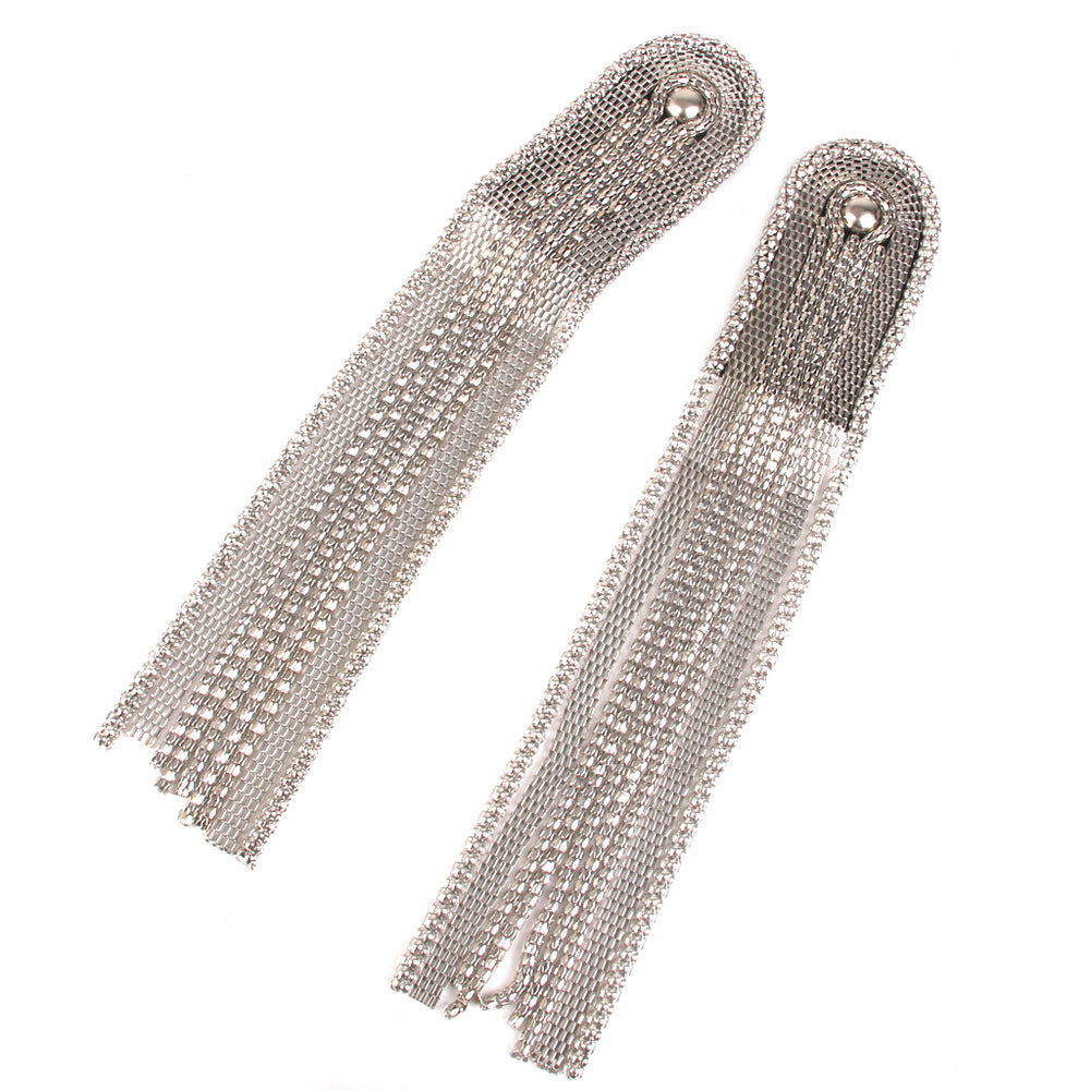 Crofta 1 Pair Silver Long Tassel Link Chain Costume Epaulet Shoulder Boards Badge