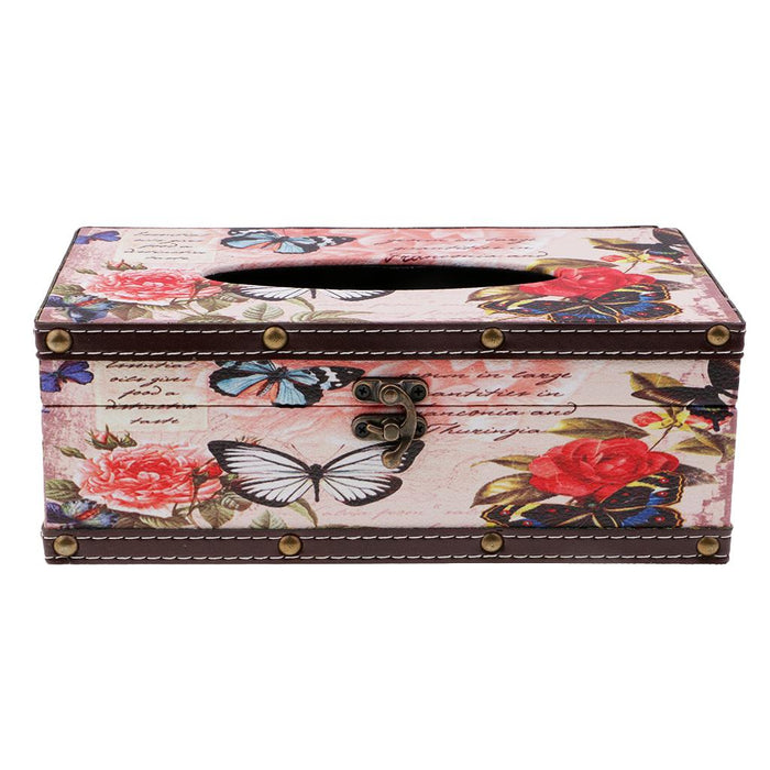 Crofta Wood Tissue Box Container Towel Napkin Holder Paper Dispenser Butterfly