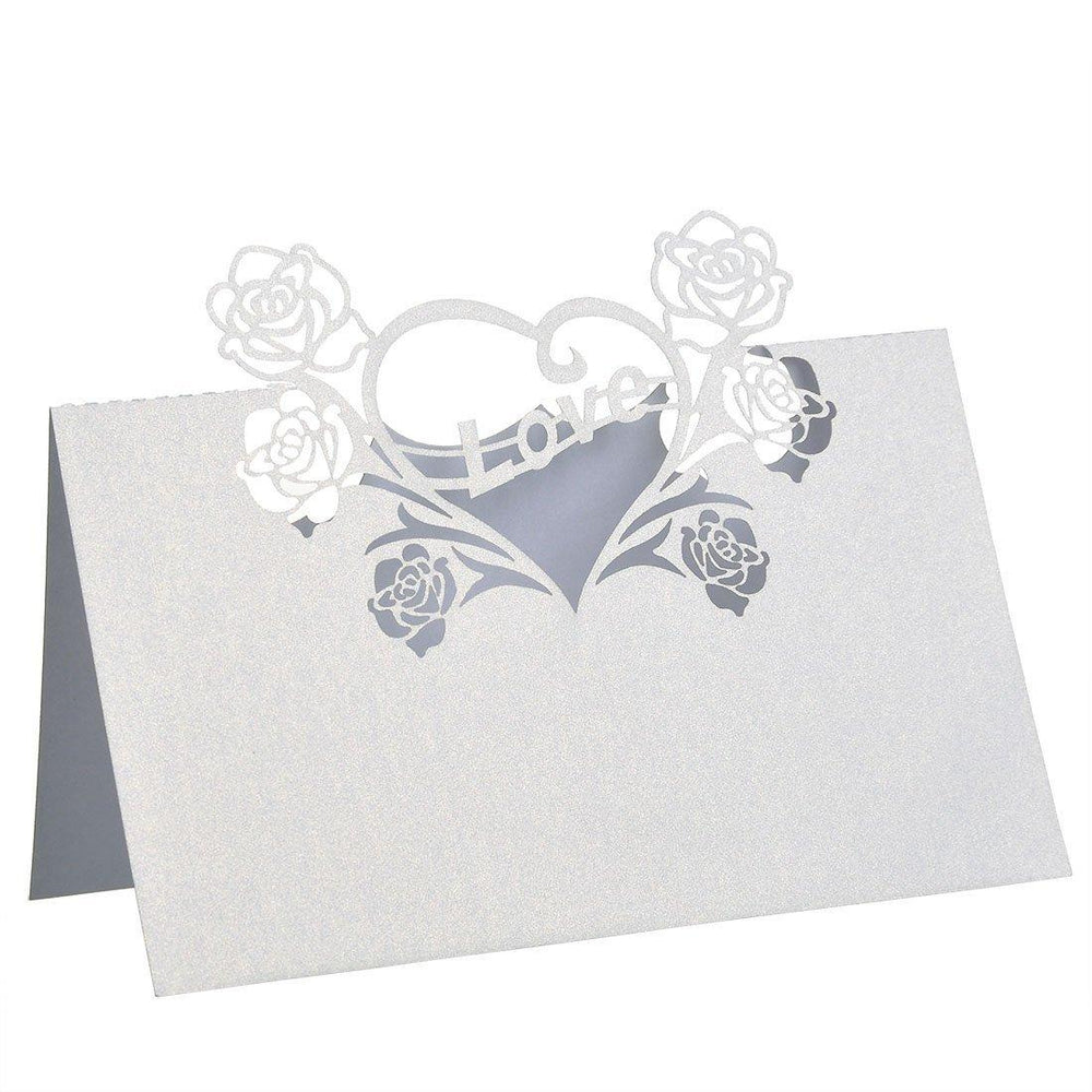 Crofta 50 Laser Cut Rose Heart Name Place Cards Wedding Christmas Table Cards White