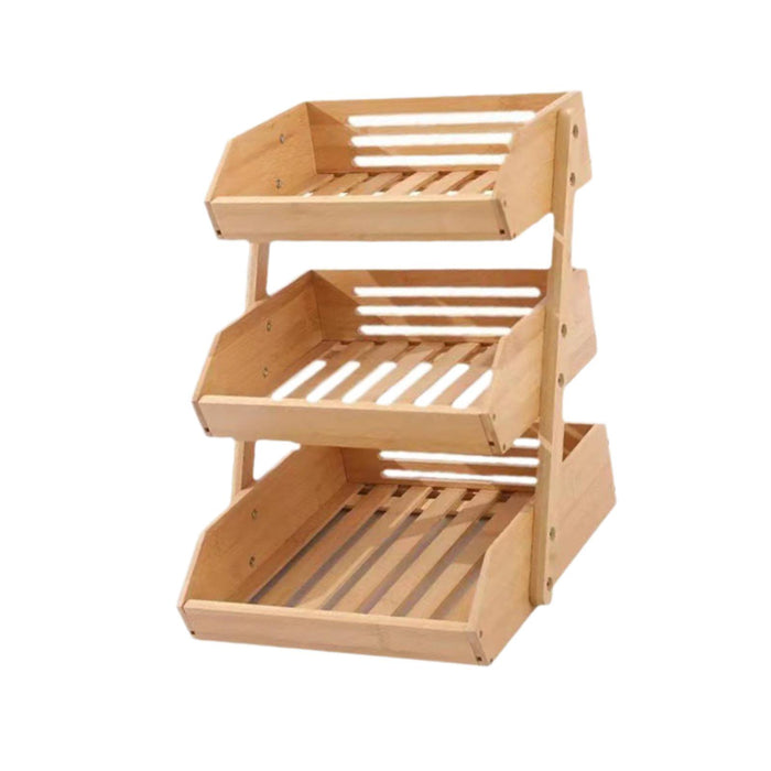 Bamboo Fruit Basket Pantry Shelves Vegetable Bread Basket for Pantry Kitchen 3 layer