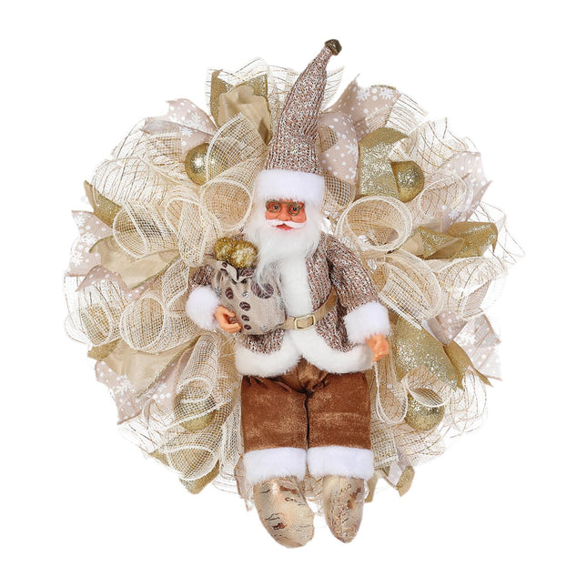 Crofta Xmas Santa Claus Wreath 20 inch Ornament for Holiday Backdrop Farmhouse golden