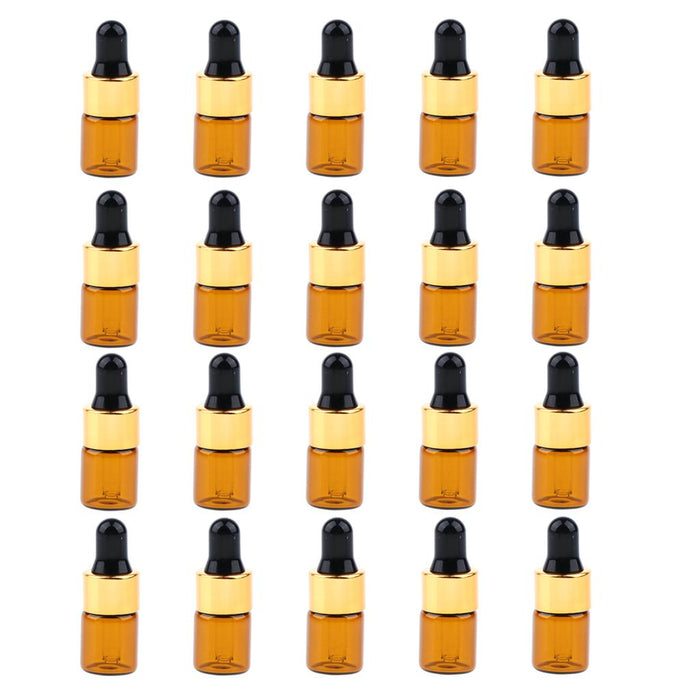 20 Pieces Mini Empty Glass Essential Oil Refillable Brown Amber Bottles 2ML