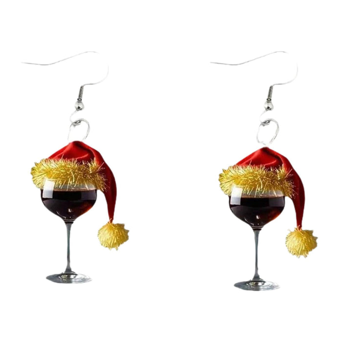 Crofta Wine Glass Christmas Earrings Decor Gift Jewelry for Holiday Proms Halloween