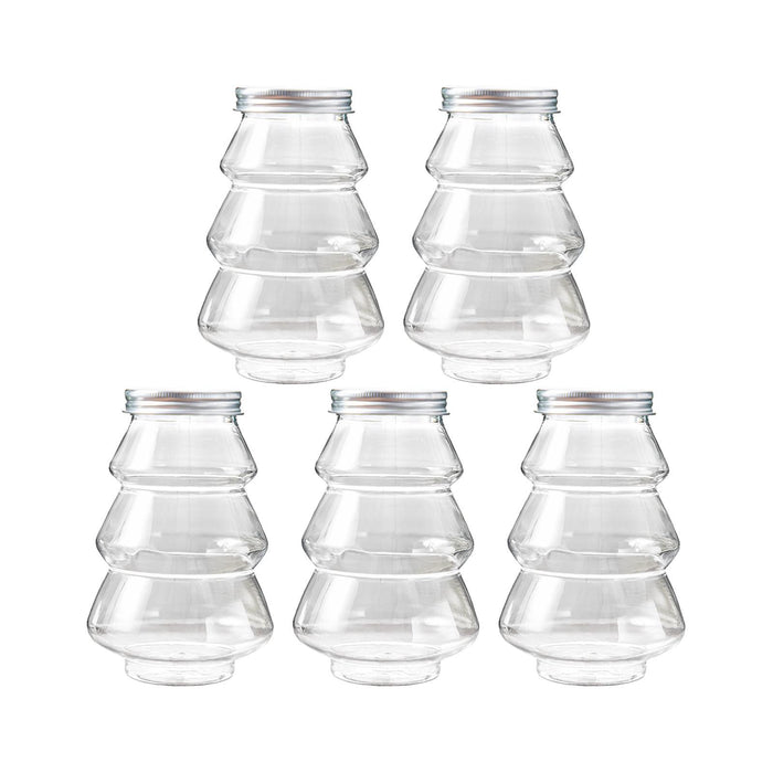 Crofta 5 Pieces Christmas Tree Candy Jar Cookie Jar for Xmas Festival Party Kitchen Silver Lid