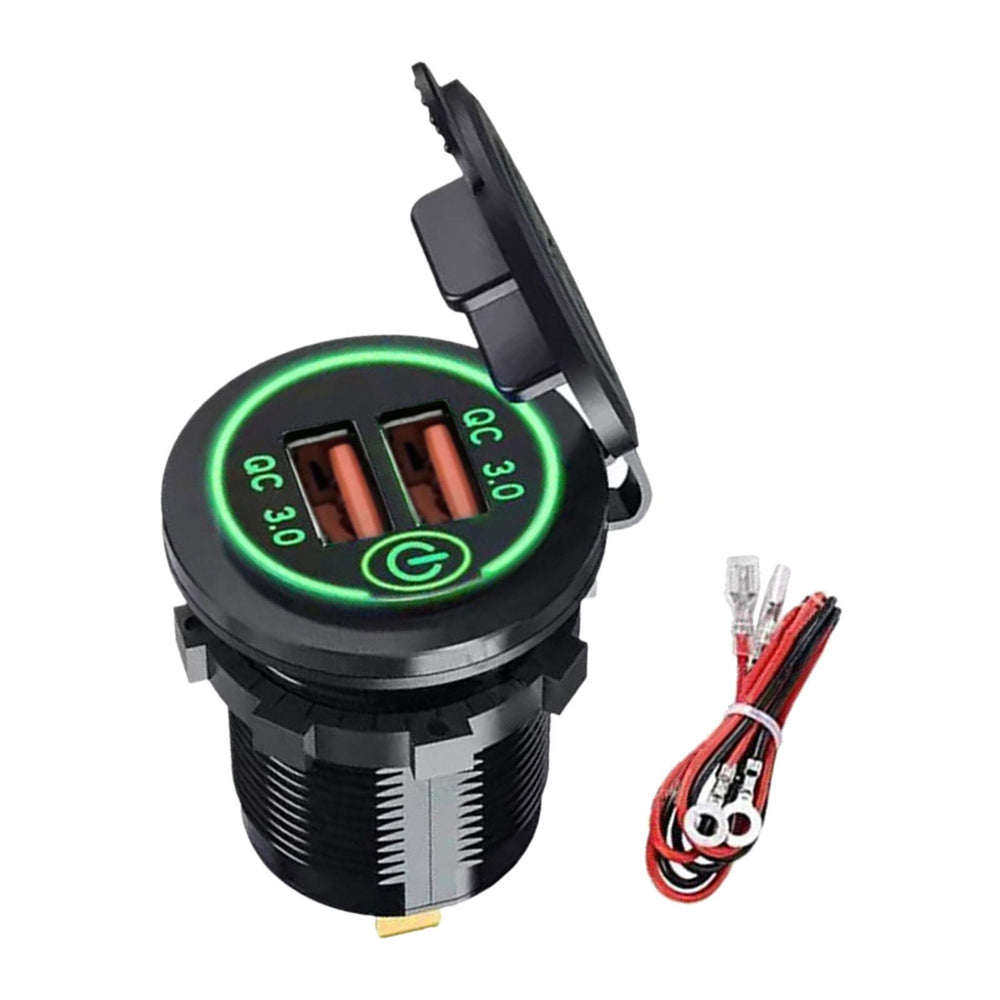 Crofta Dual USB Car Charger Socket 12-24V USB Outlet for Car Marine Motorcycle Green Light