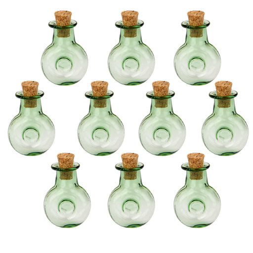 Crofta 10 Glass Cork Bottles Round XO Shape Vial Wishing Bottle DIY Pendants Green