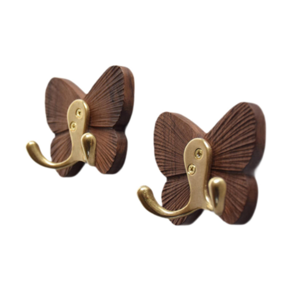 2x Wooden Butterfly Wall Hooks Door Back Hat Hangers for Closet Home Bedroom