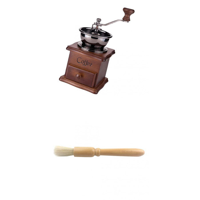 Crofta Espresso Coffee Bean Spice Vintage Wooden Hand Grinder with Cleaning Brush