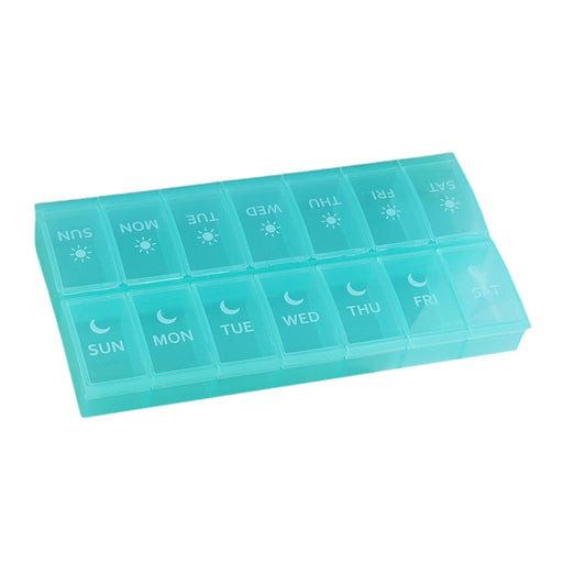 14 Compartment Pill Organizer 7 Days Pocket Case Portable for Travel Camping Blue