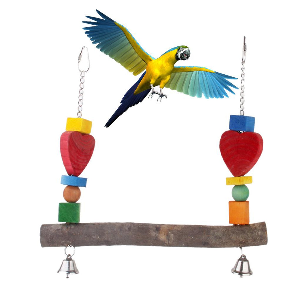 Crofta Wooden Bird Swing Bird Toy Cage Toys with Bells for Squirrels Parrots