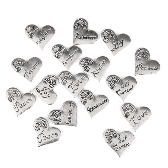 Crofta 16x Antique Silver Single Face Letter Carved Heart Pendant Charms 21 x 17mm