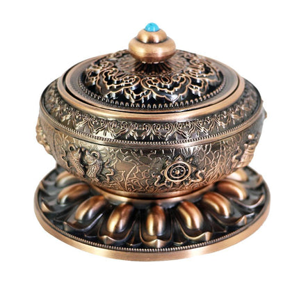 Crofta Vintage Alloy Cone Incense Burner Holder Bowl With Firm Lid Base For Coil Stick Golden