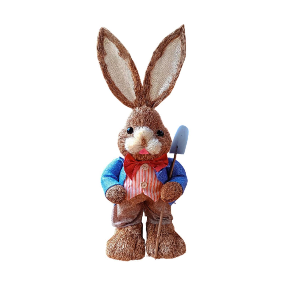 Crofta Woven Rabbit Toy Easter Rabbit Statue Office Photo Prop Straw Bunny Figurine Style K