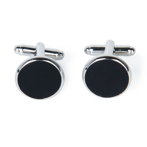 Crofta 1 Pair Men's Silver Black Enamel Round Cufflinks Formal Shirt Cuff Links Set