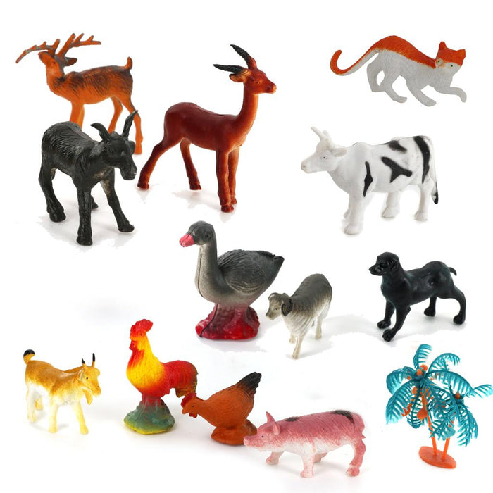 Crofta 15 Plastic Farm Yard Figure Pig Cow Animals Figures & Coconut Tree Kids Toys