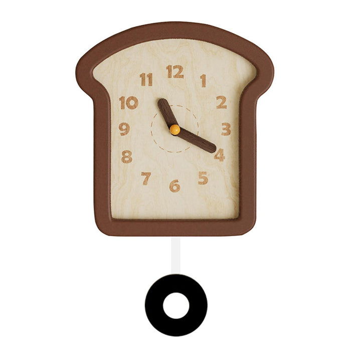 Crofta Wooden Bread Shaped Wall Clock with Pendulum Wall Decor Ornament for Bedroom