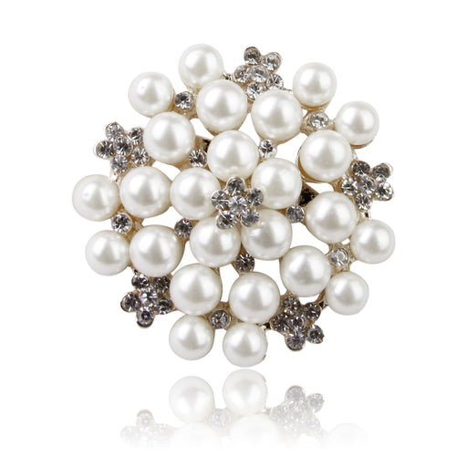 Crofta Women Girls Ladies Fashionable Crystal Faux Pearl Brooch Pin Wedding Bridal Supplies