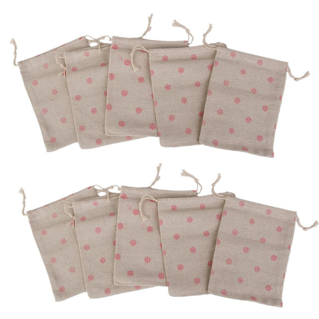 Crofta 10 x Linen Jute Sack Jewelry Daisy Pouch Drawstring Gift Bags Wedding Favour