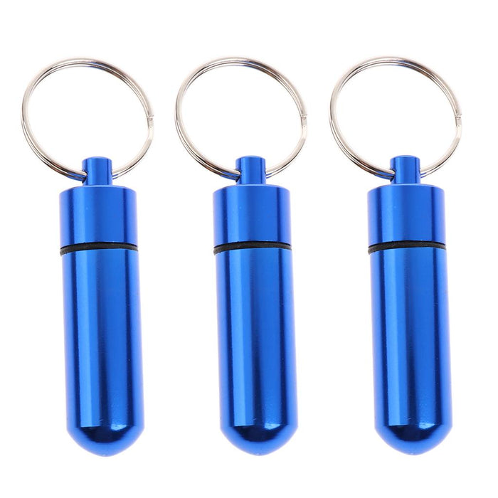 3 Pieces Mini Waterproof Pill Case Box Organizer Holder with Keychain Blue