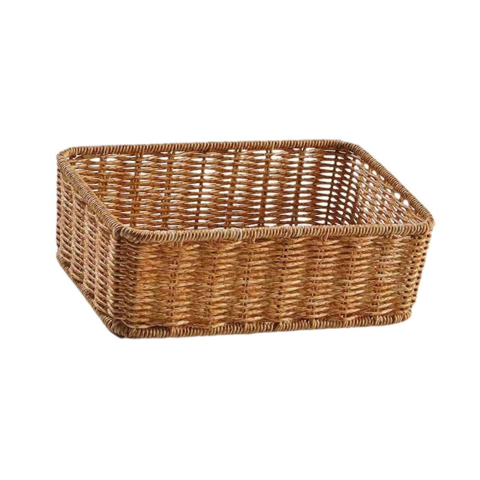 Woven Storage Basket Decorative Simple Bread Basket for Books Cosmetics Toys 24cmx16cmx8cm