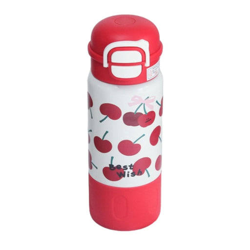 Insulated Water Bottle Portable Cartoon Water Cup for Outdoor Camping Red Cherry