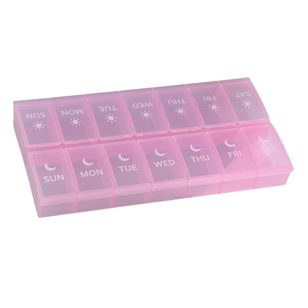 14 Compartment Pill Organizer 7 Days Pocket Case Portable for Travel Camping Pink