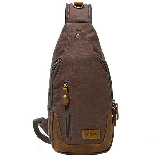 Crofta Vintage Men Leather Canvas Military Messenger Shoulder Bag Chest Pack Coffee