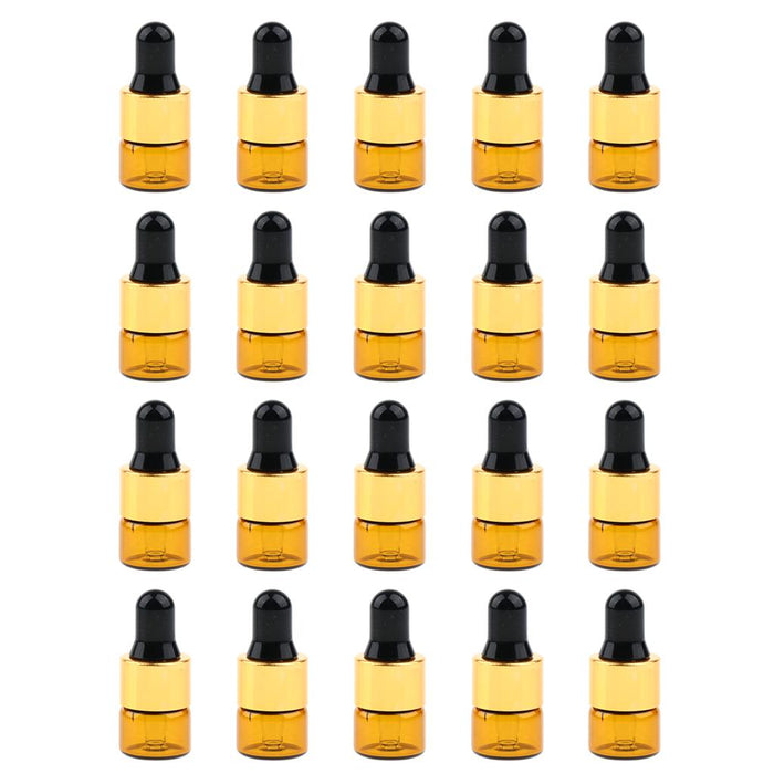 20 Pieces Mini Empty Glass Essential Oil Refillable Brown Amber Bottles 1ML