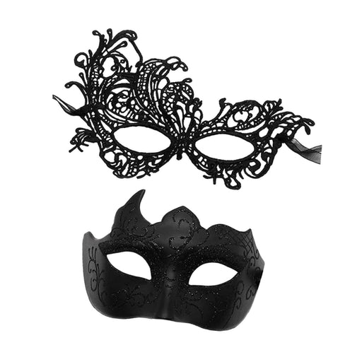 Crofta Masquerade Mask Couple Set Vintage Style Prom Mask Decorative Halloween Mask Black