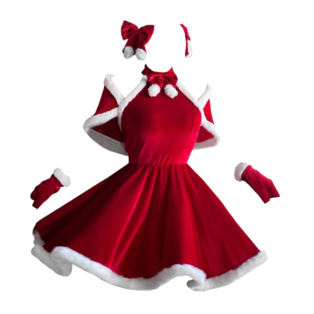 Crofta Women Christmas Dress Fashion with Headwear for Holiday New Year Photo Props