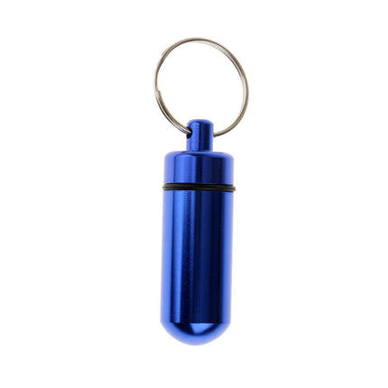 Crofta Water-proof Aluminum Alloy Pill Case Pill Aspirin ID Tag Notes Storage Holder With Keychain Pill Box - Royal Blue