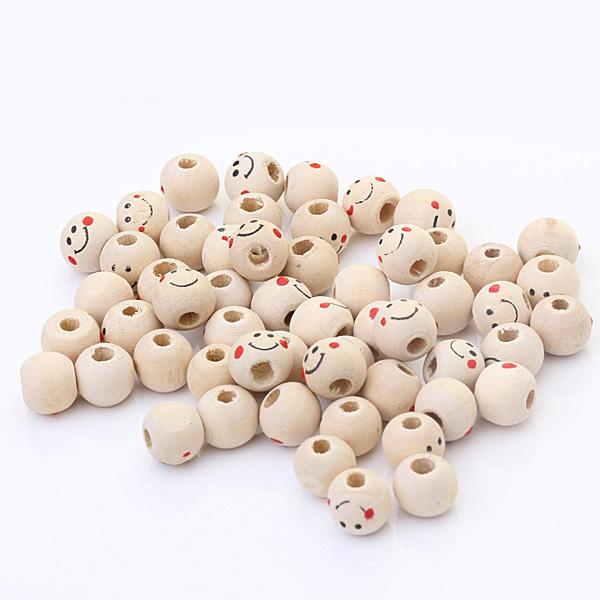 Crofta 100 Pieces Wooden Round Smile Face Loose Beads 10mm