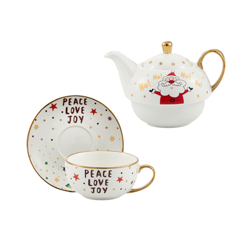 Tea Pot with Tea Cup and Saucer Gift Espresso Latte Mug for Milks Cappuccino White