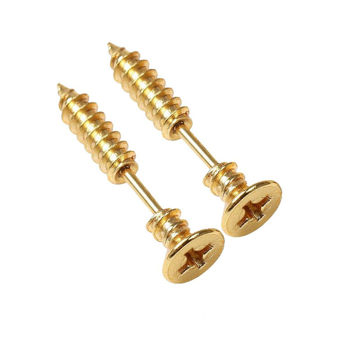 Crofta 1 Pair Men's Cool 316L stainless Steel Screw Earrings Ear Studs Golden