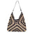 Woven Shoulder Bag Foldable Casual Summer Beach Tote for Beach Vacation Trip Black Beige