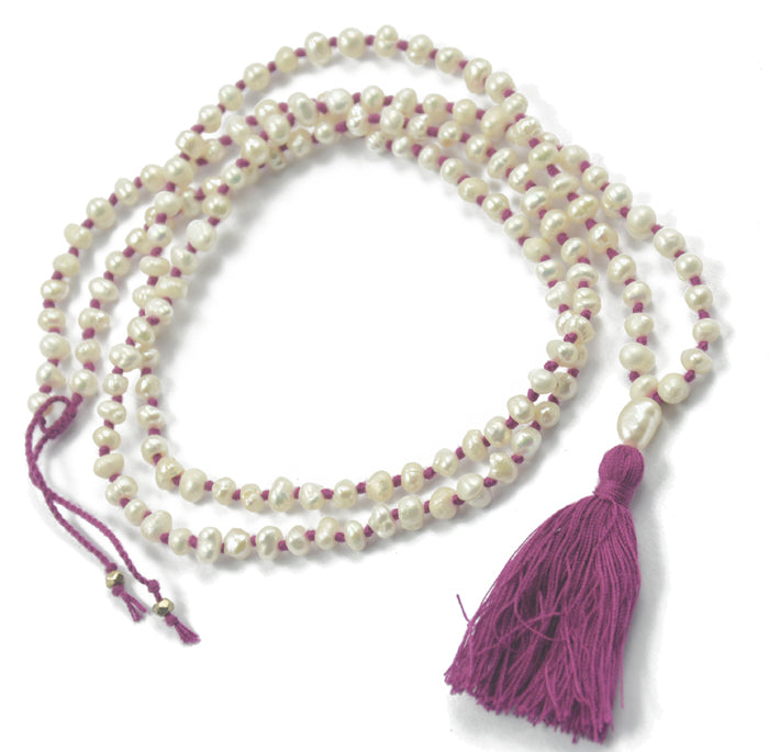 Crofta 16" Fresh Water Pearl Beads Yoga Meditation Mala Prayer Tassel Necklace purple2