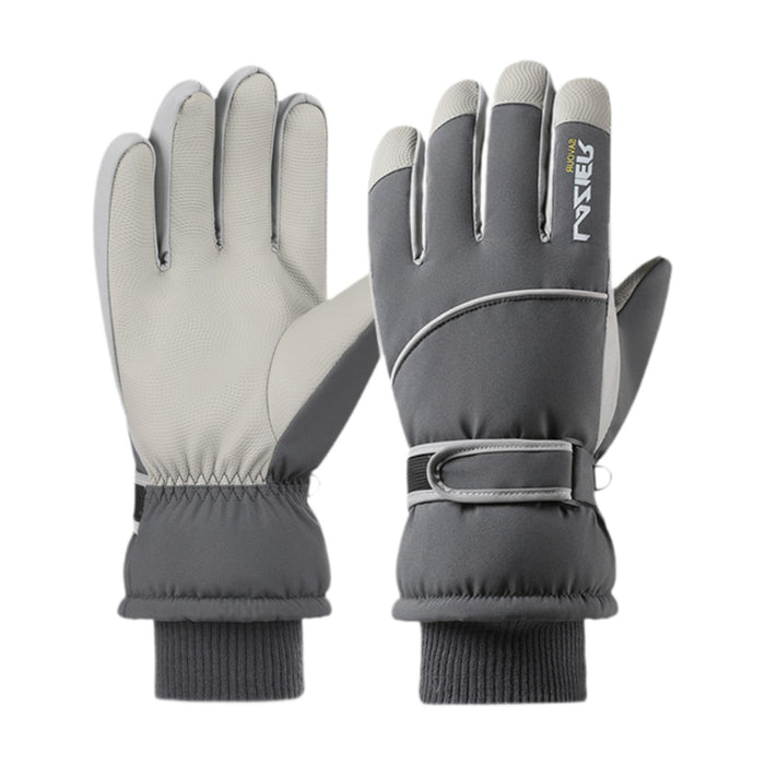 Crofta Winter Warm Gloves Windproof AntiSlip Snow Mitts for Men Women Winter Sports Grey