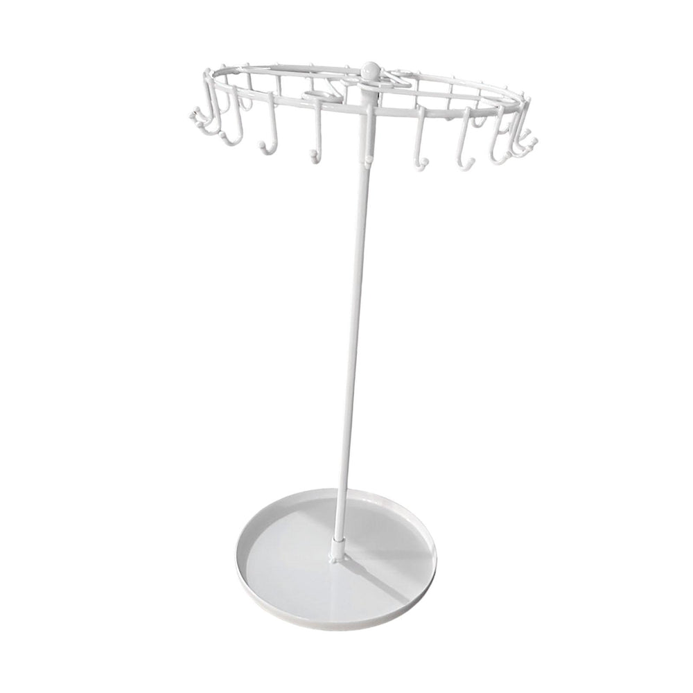 Crofta 23 Hooks Necklace Holder Rotating Metal Earrings Display Stand for Bracelets White