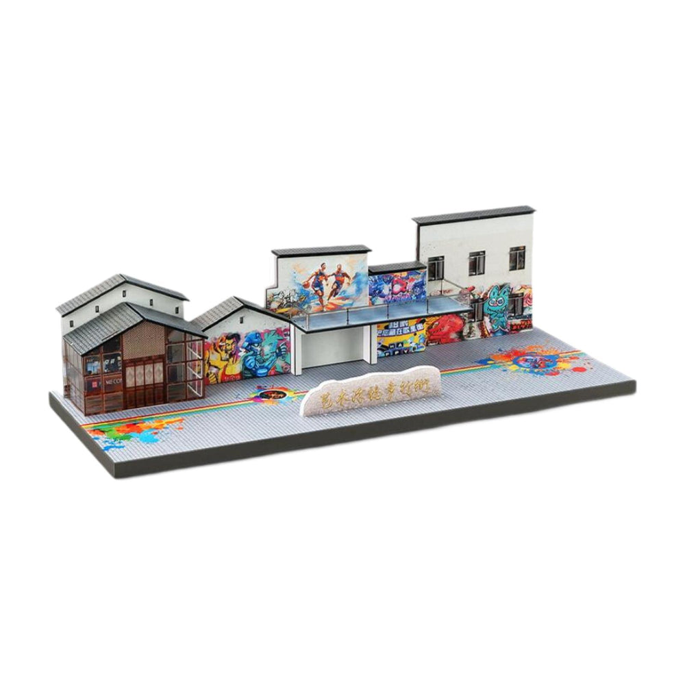 Crofta DIY Assembly 1:64 Graffiti Walking Street Unassembly for Model Railway