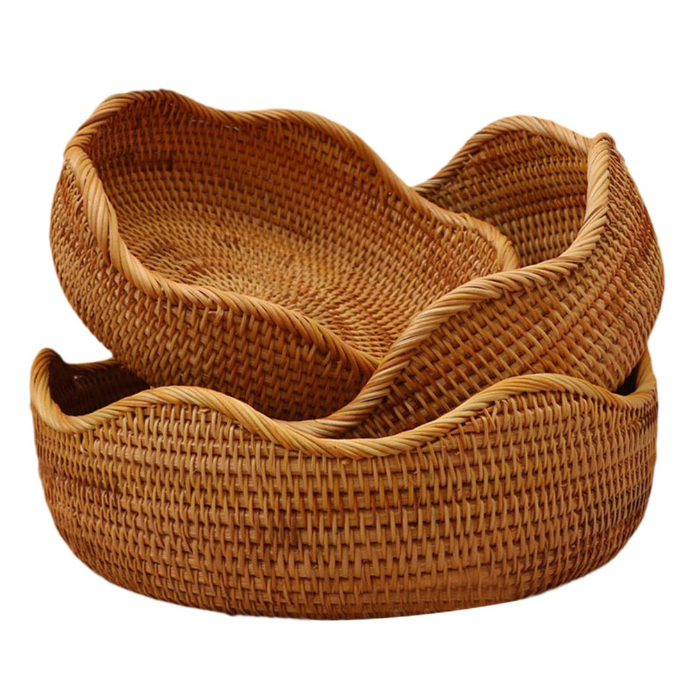 3Pcs Rattan Bowl Basket Tabletop Food Serving Basket for Food Snacks Outdoor