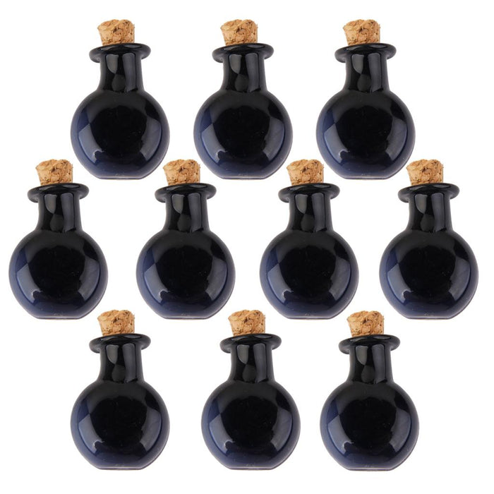 Crofta 10 Mini Glass Cork Bottles Flat Round Jars Vials Wish Bottle Love Note Black