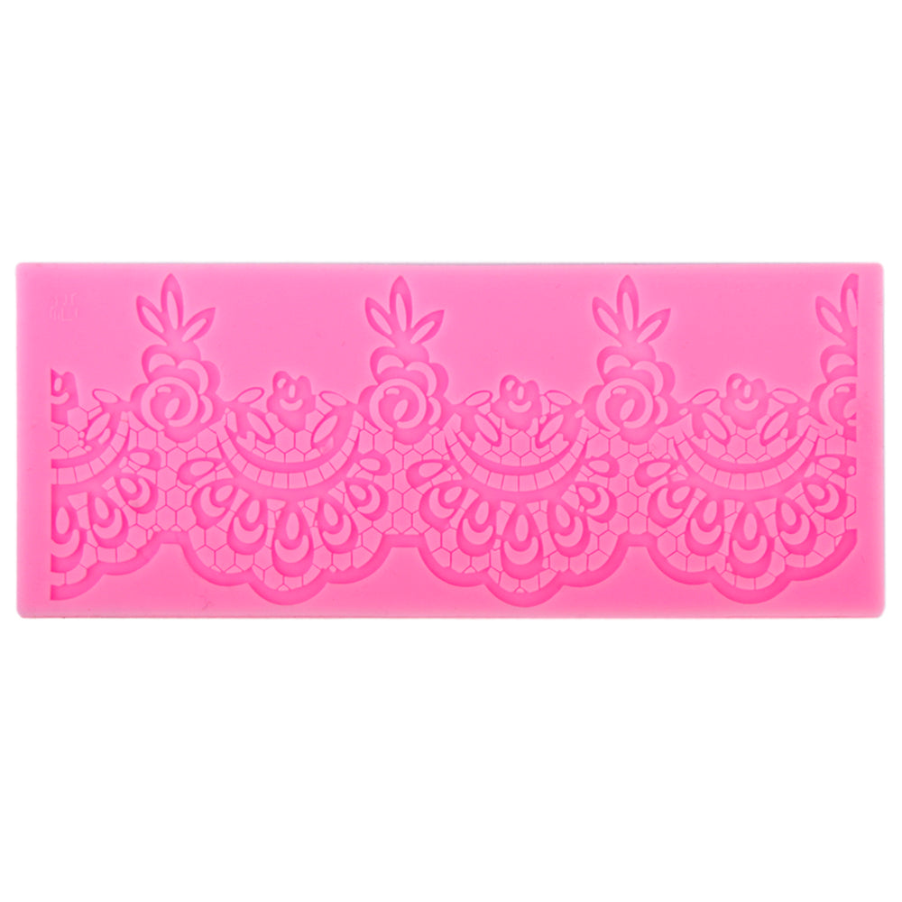 Crofta Silicone Fondant Cake Lace Sugar Craft Mat Cake Texture Decorating Mold Pink