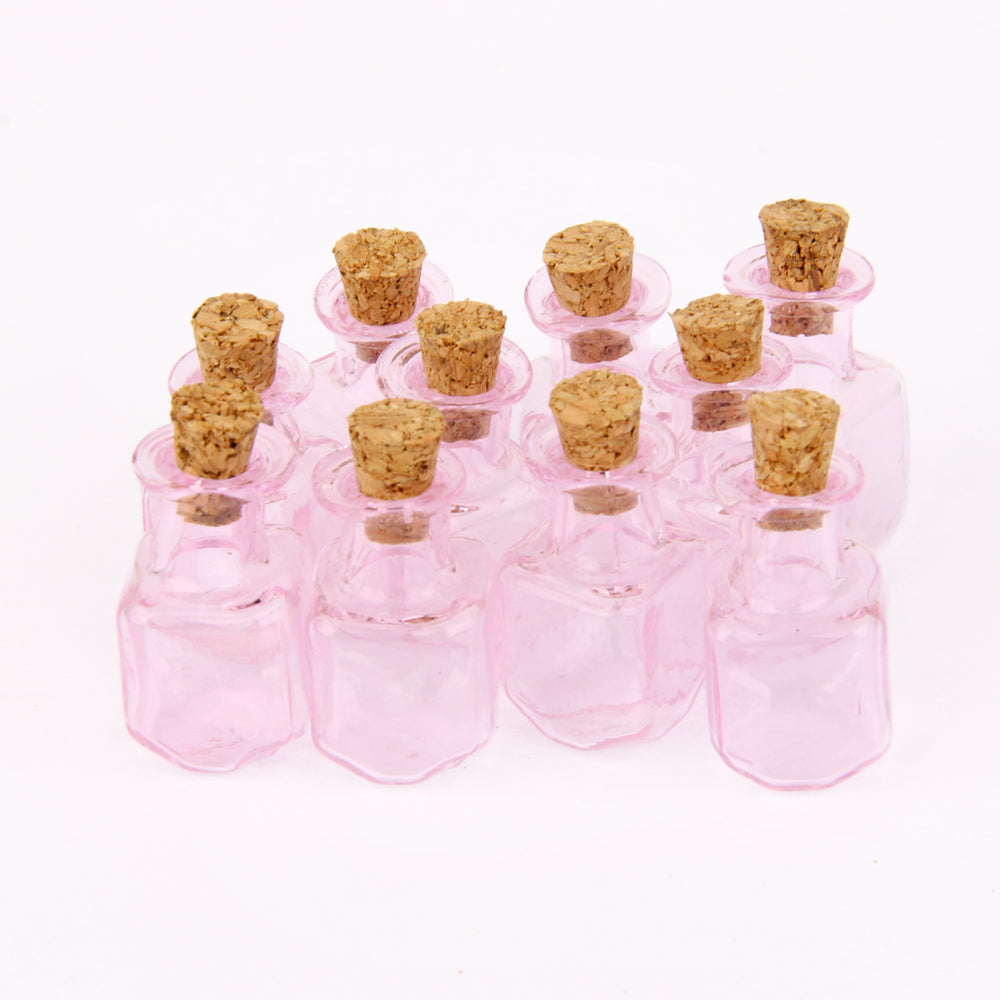 Crofta 10pcs Pink Mini Glass Bottle Vials Bottle Pendant with Cork Stopper - Square