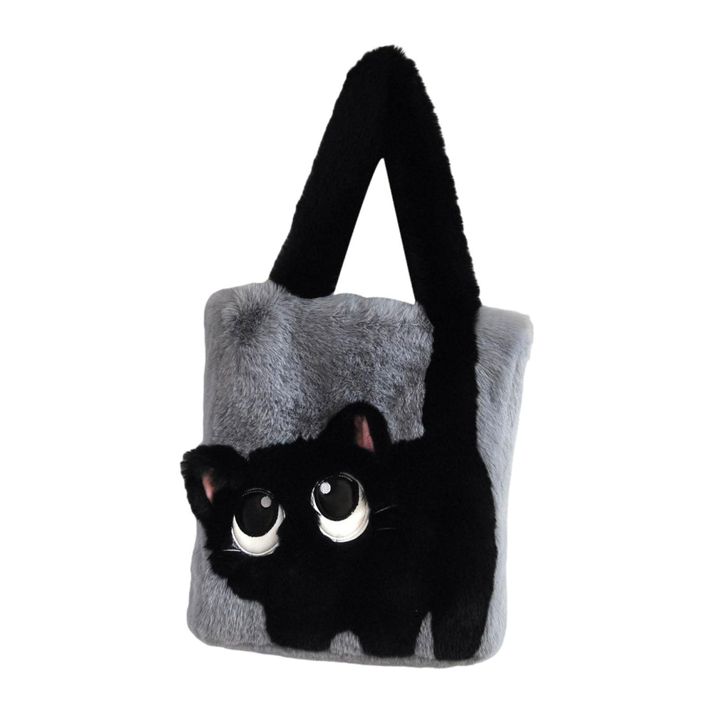 Crofta Tote Bag for Women Shoulder Bag Winter Fluffy Fashion Portable Plush Handbag Gray Black