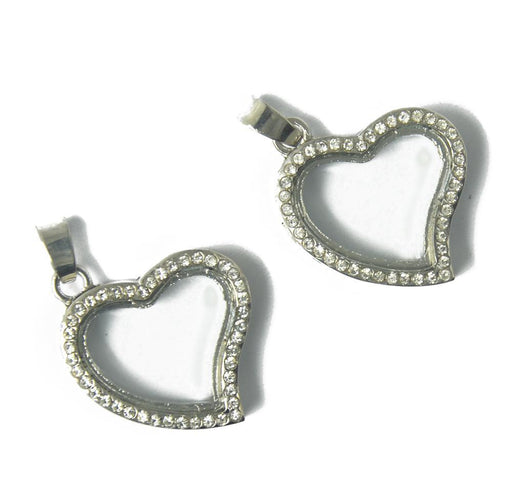 2Pcs Heart Shape Magnetic Floating Alloy Rhinestone Pendant