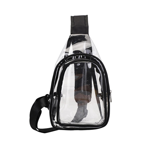 Crofta Clear Bag Waterproof PVC Crossbody Shoulder Backpack for Party Hiking Biking Black