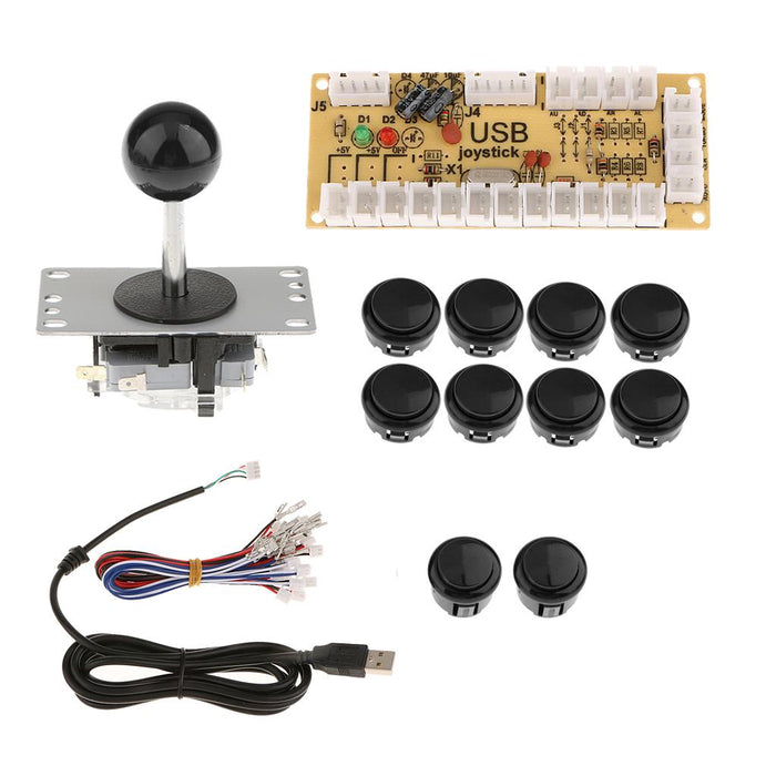 Crofta Zero Delay USB Encoder + 5 Pin PC Joystick + 10 x Replacement Push Buttons DIY Parts for Arcade Projects, Compatible with Windows XP, Win7, Win8 Systems etc Black