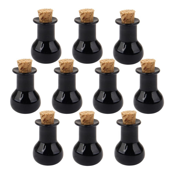 Crofta 10pcs Mini Glass Cork Bottle Flat bulb Jars Vials Message Wish Bottle Black